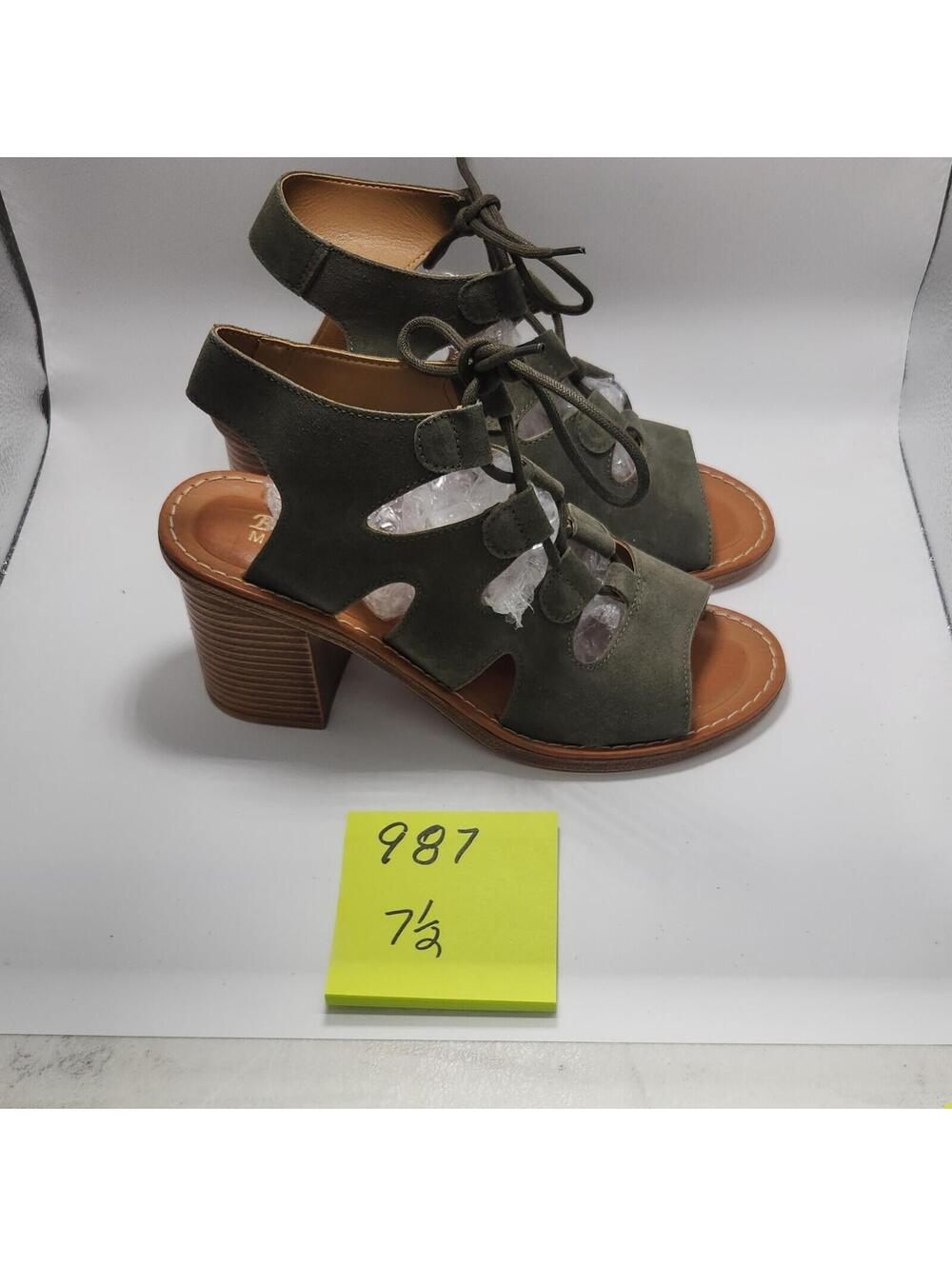 Bella Vita Women's Strappy Sandals Suede Green Lace-Up Open Toe 7.5